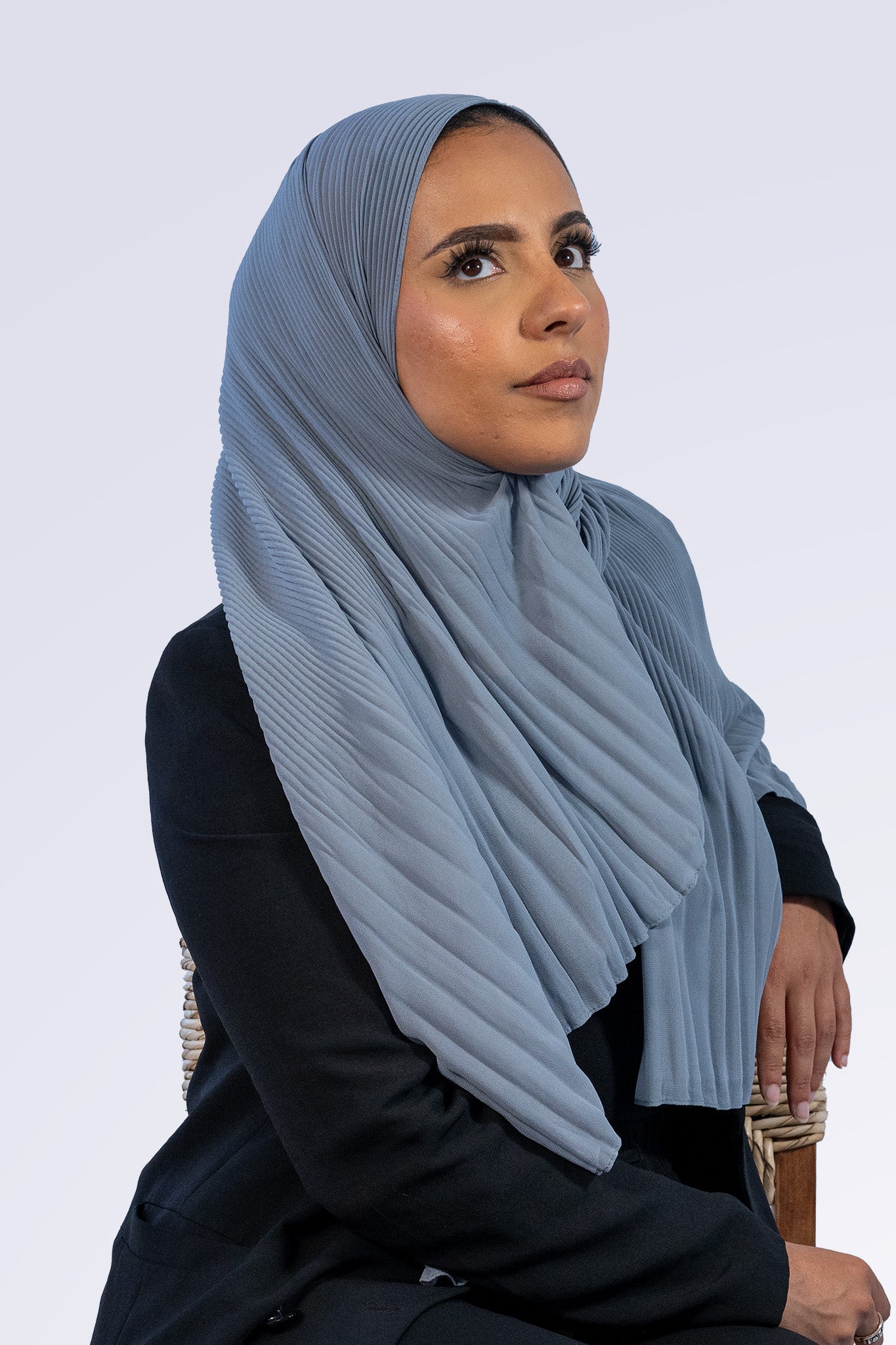 Pleated Chiffon Hijab - Blue Grey
