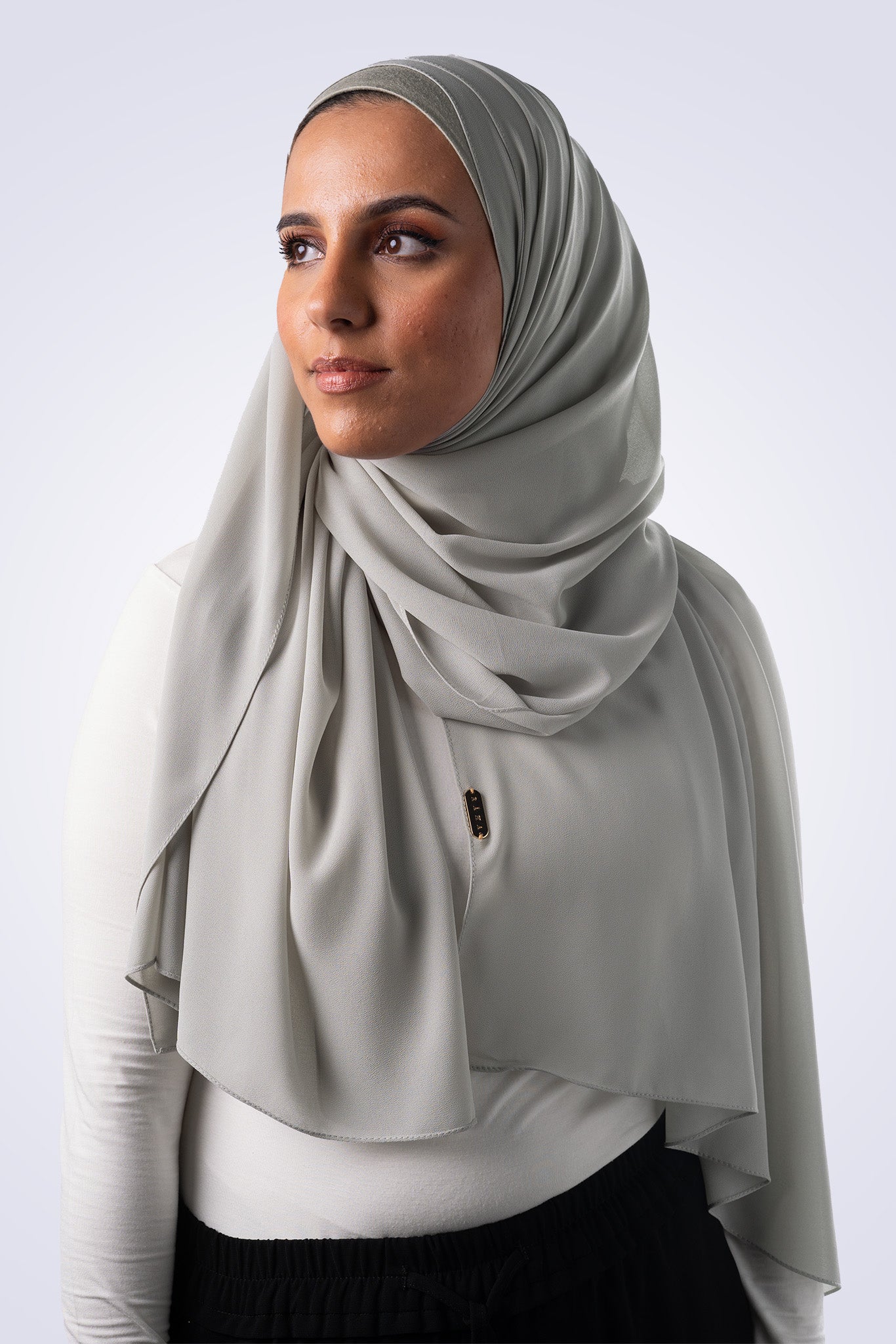 Premium Chiffon Hijab & Undercap Set - Sage Grey