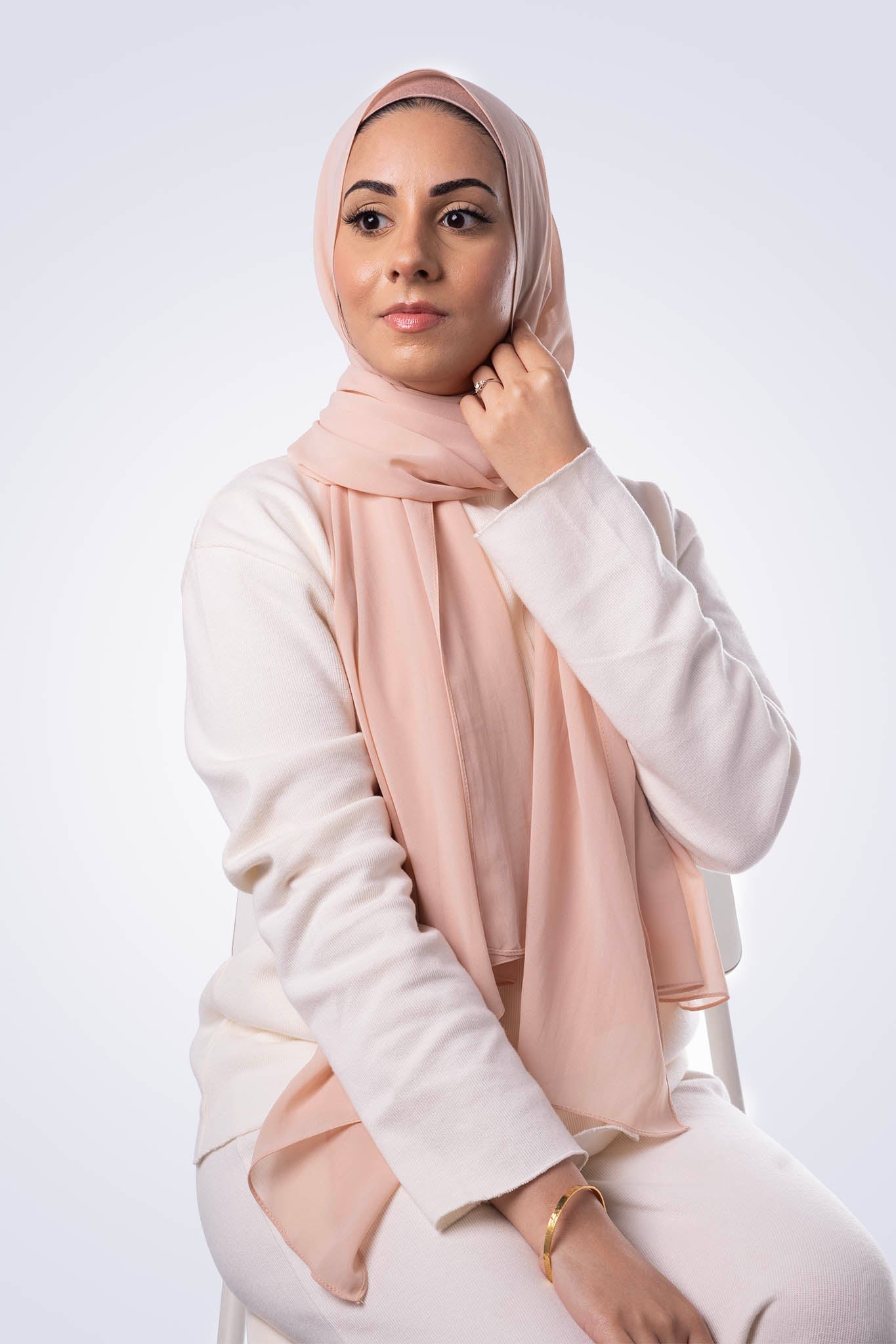 Premium Chiffon Hijab & Undercap Set - Peach Blush