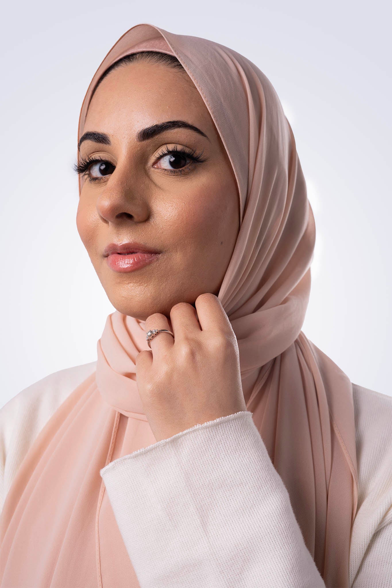 Premium Chiffon Hijab & Undercap Set - Peach Blush