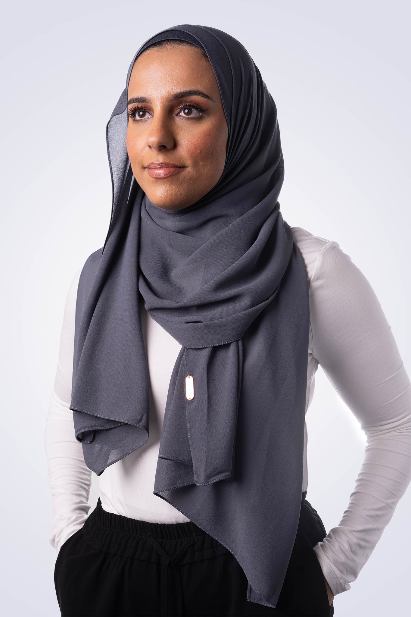 Premium Chiffon Hijab & Undercap Set - Dark Grey