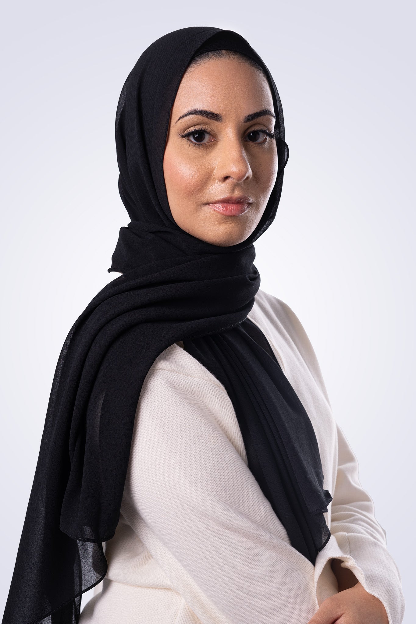 Premium Chiffon Hijab & Undercap Set - Jet Black