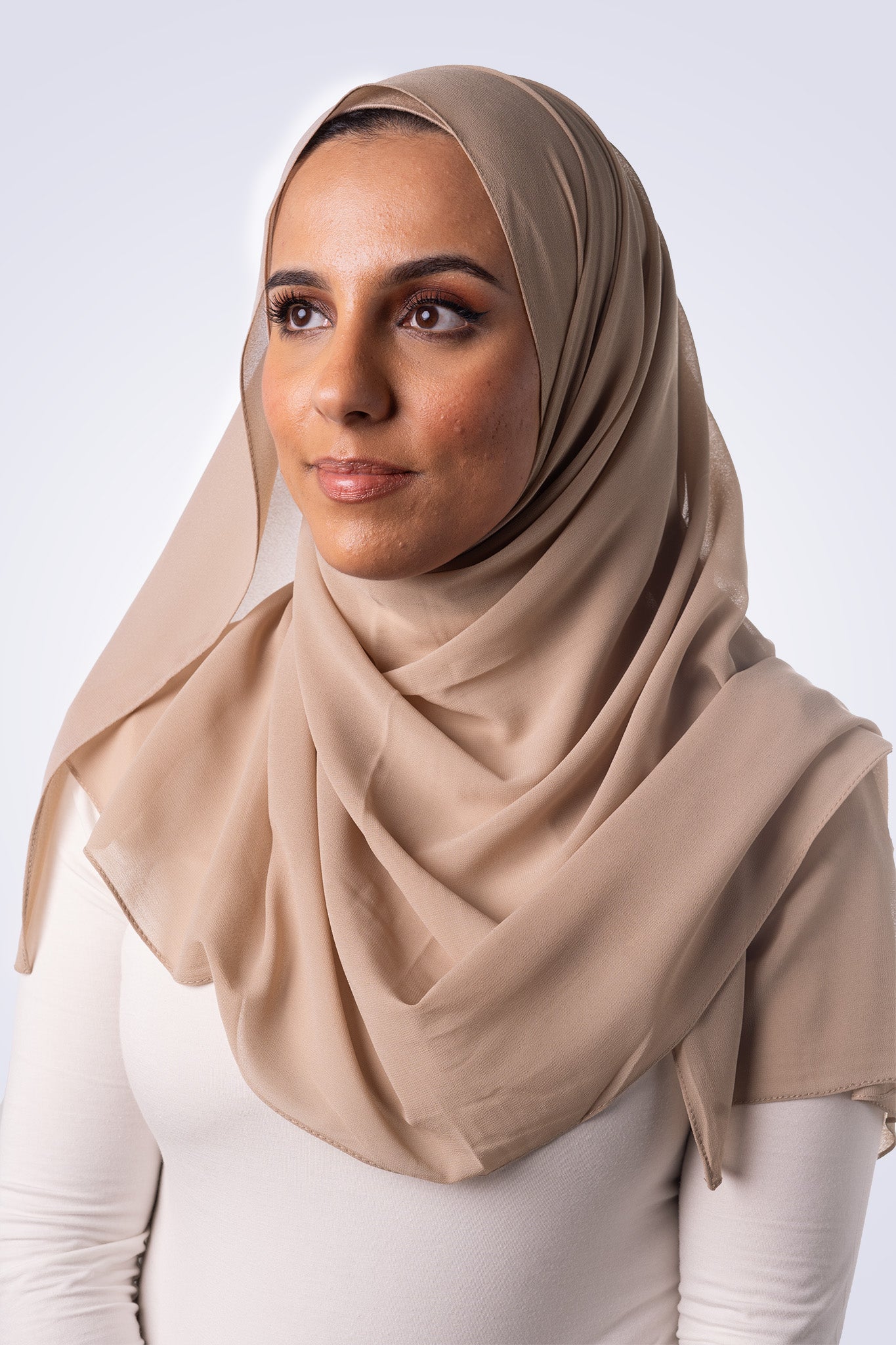 Premium Chiffon Hijab & Undercap Set - Nude Brown