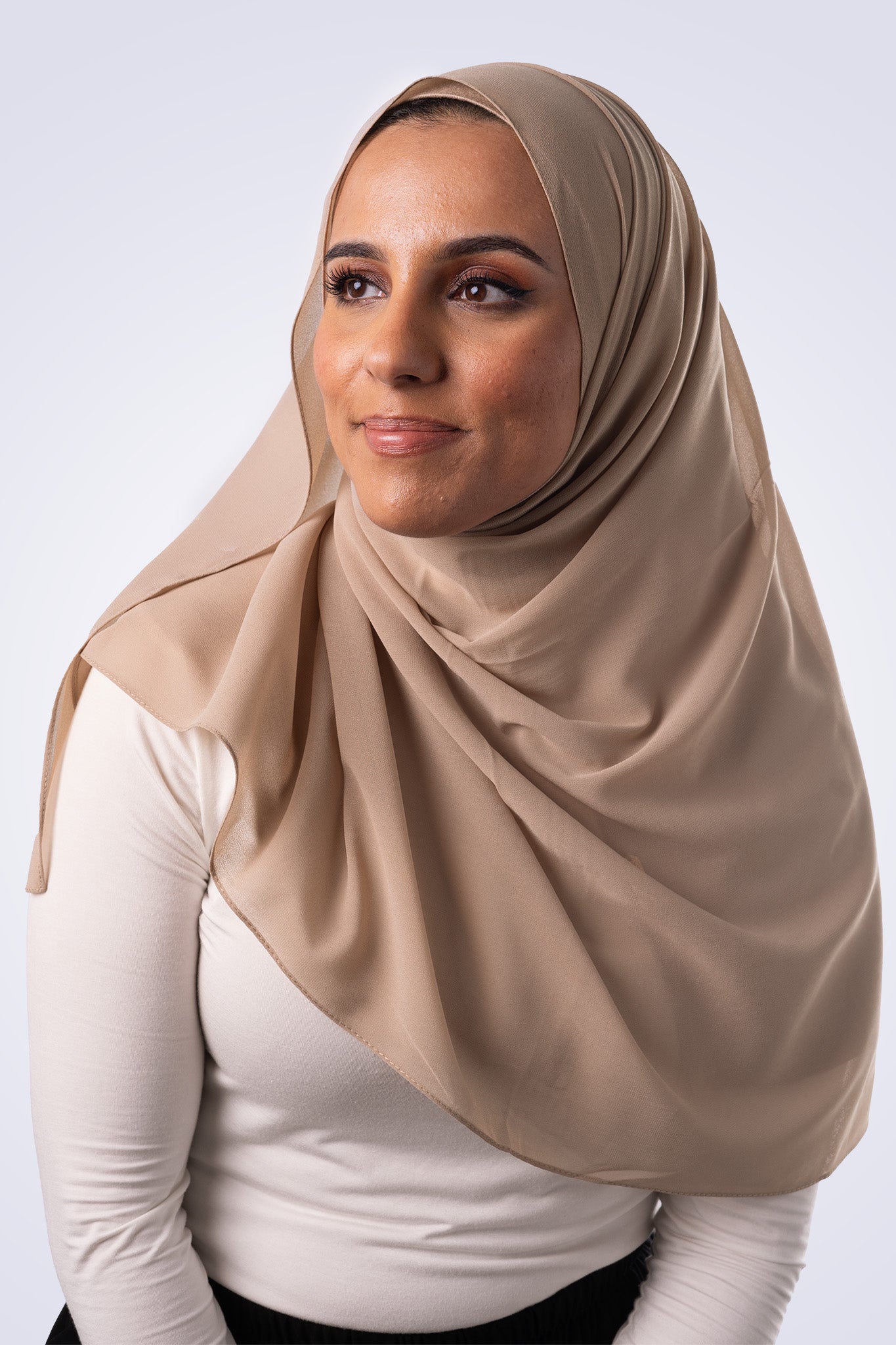 Premium Chiffon Hijab & Undercap Set - Nude Brown