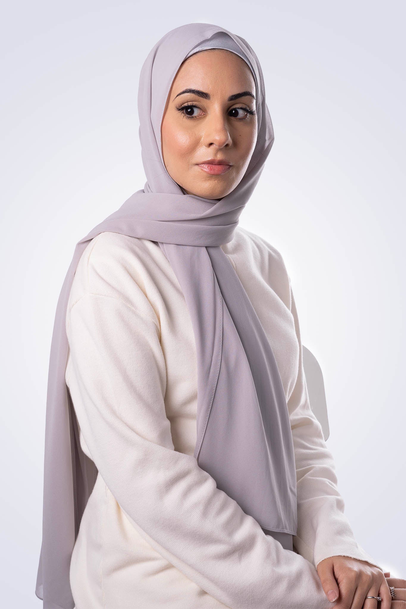 Premium Chiffon Hijab & Undercap Set - Pearl Grey