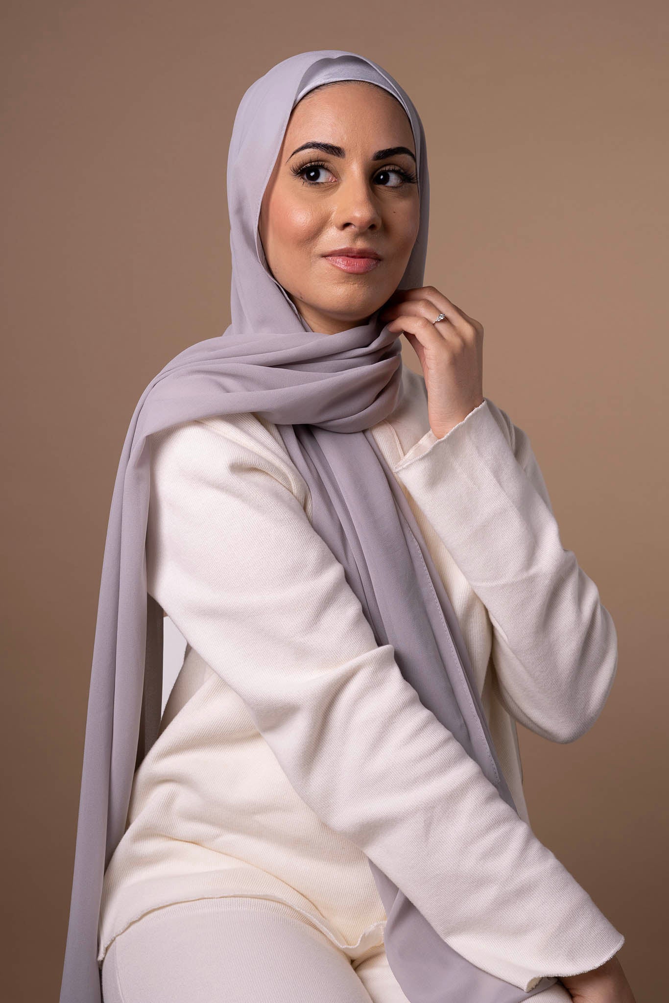 Premium Chiffon Hijab & Undercap Set - Pearl Grey