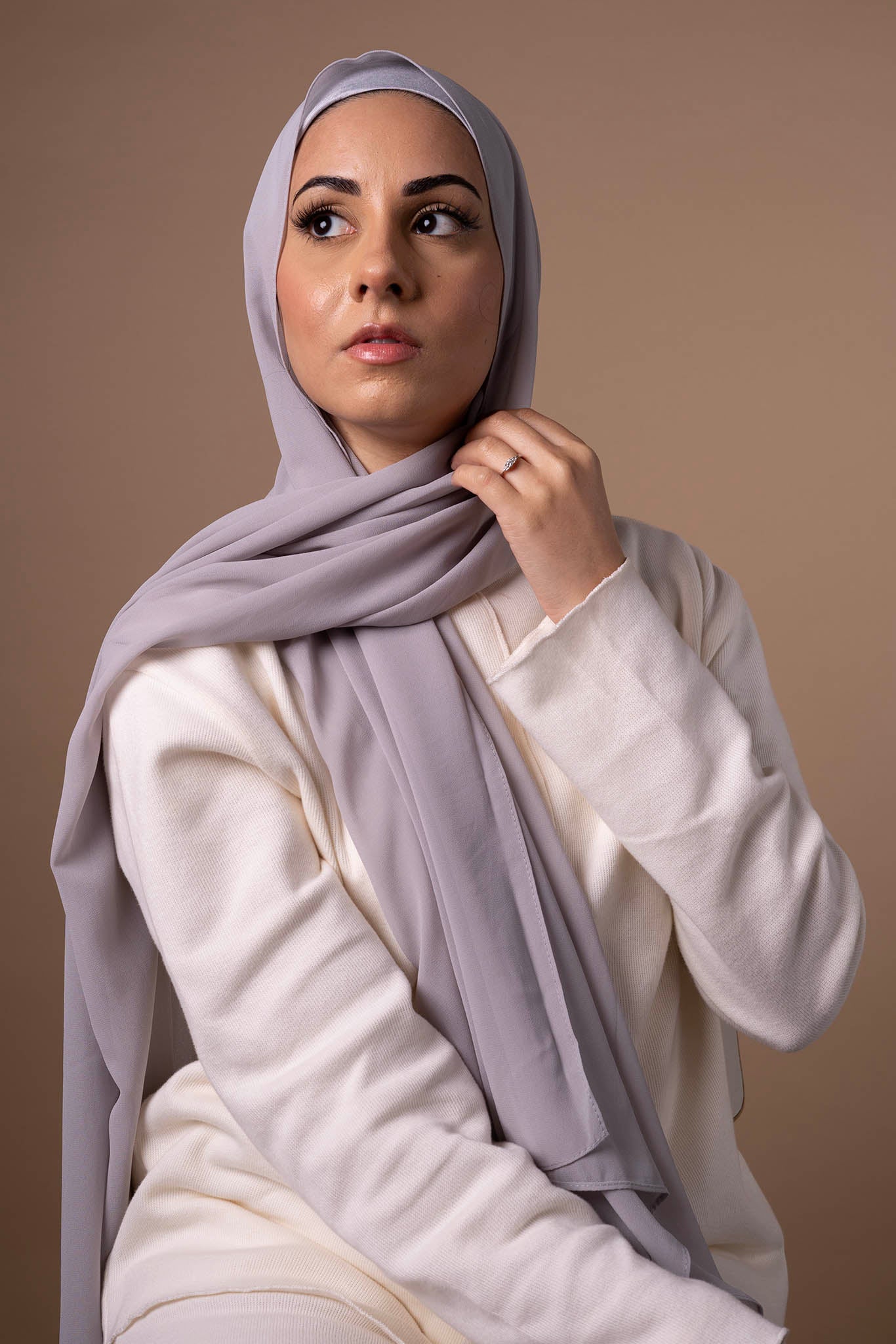 Premium Chiffon Hijab & Undercap Set - Pearl Grey