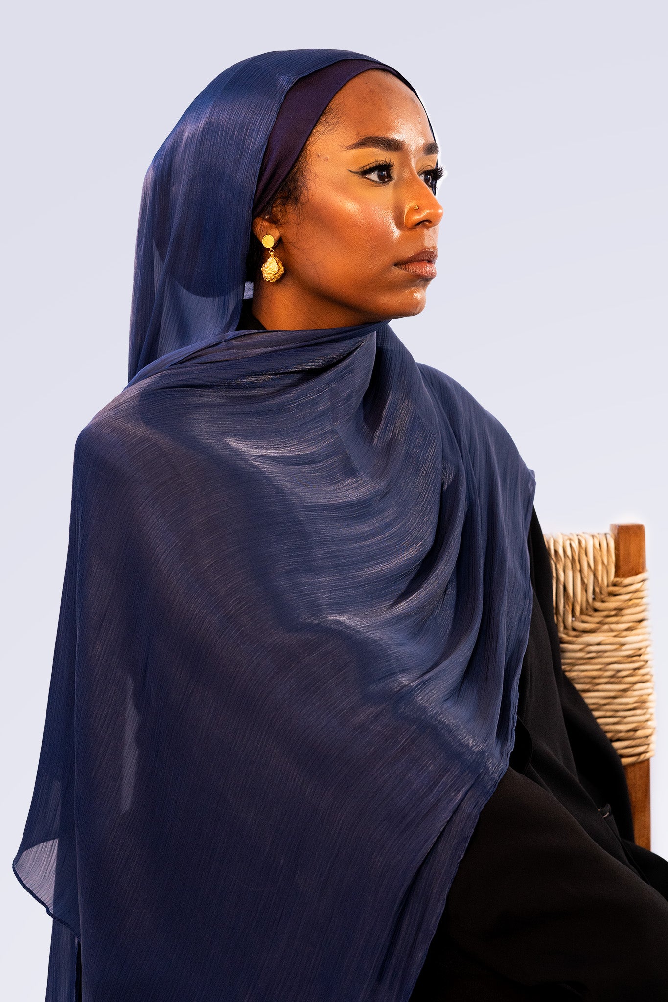 Satin Crepe & Undercap Set Midnight Blue