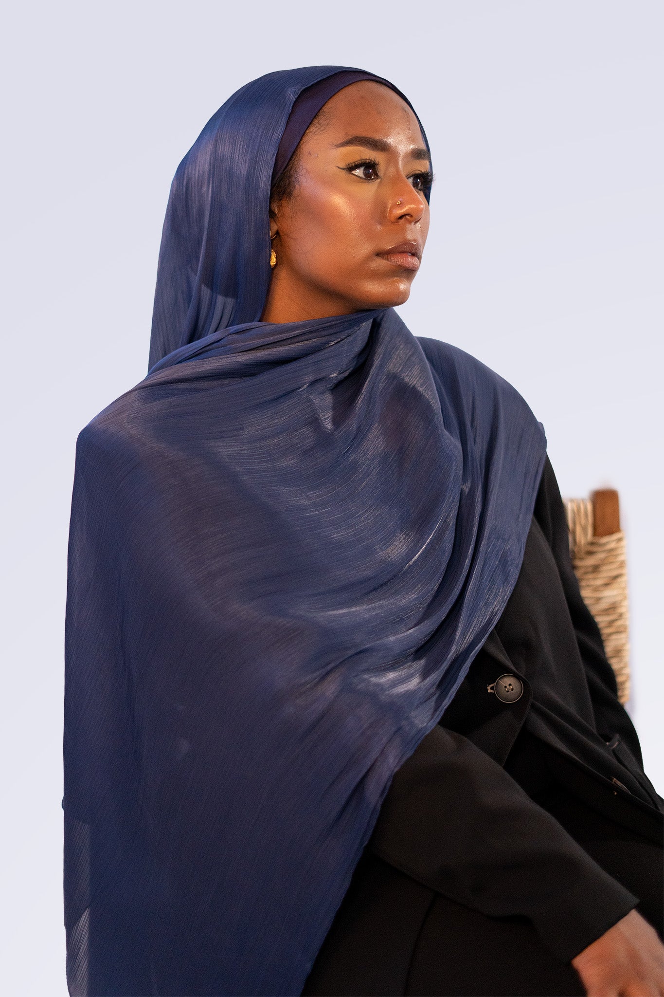 Satin Crepe & Undercap Set Midnight Blue