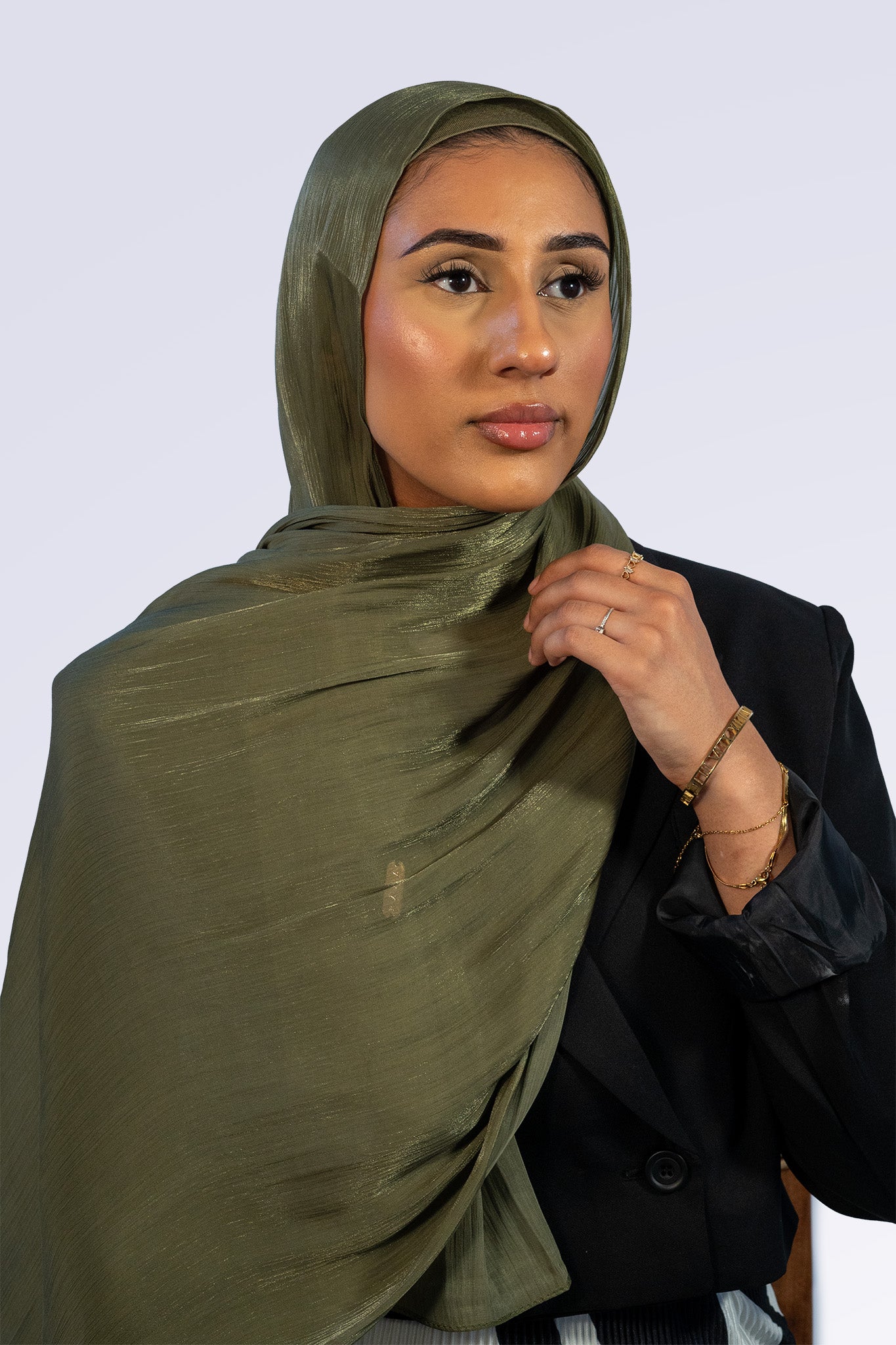 Satin Crepe & Undercap Set - Olive Green