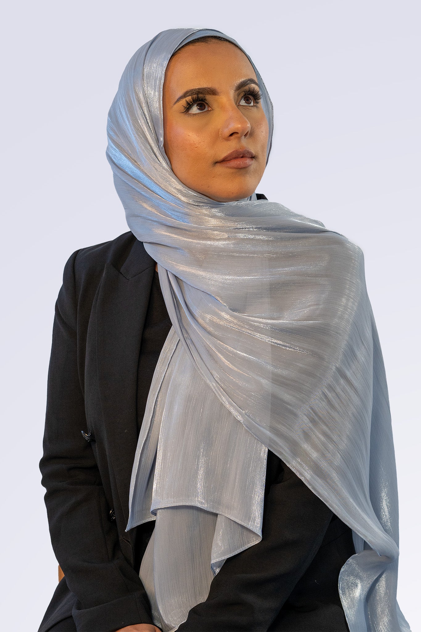 Satin Crepe & Undercap Set - Silver Blue