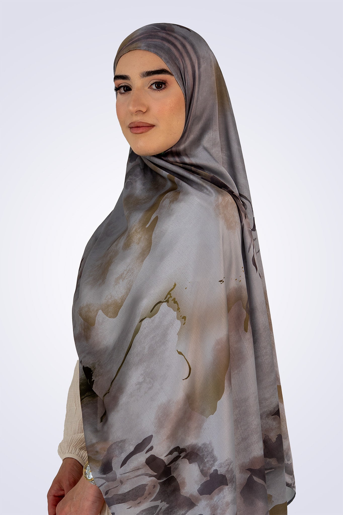 Printed Satin - Silver Cloud