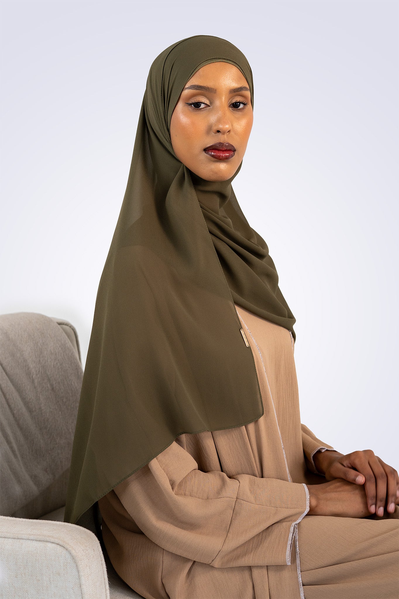 Premium Chiffon Hijab & Undercap Set - Deep Khaki