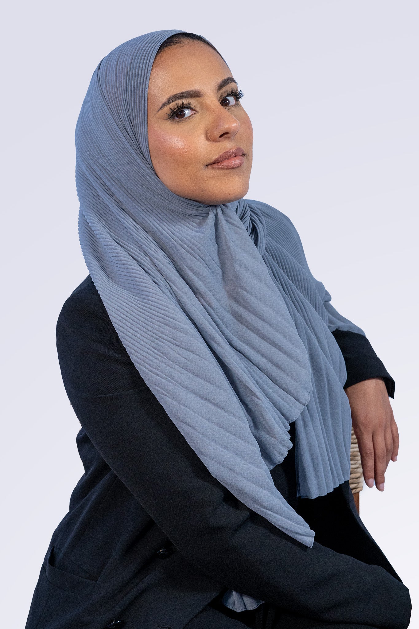 Pleated Chiffon Hijab - Blue Grey