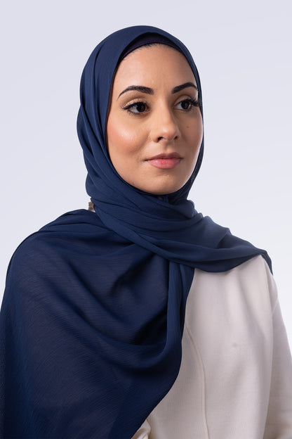 Crinkle Chiffon Hijab - Midnight Blue