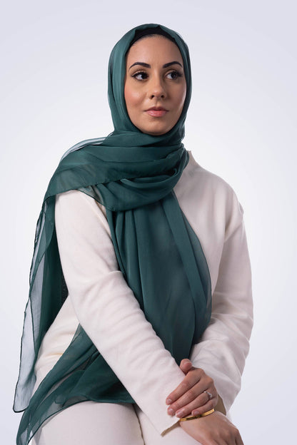 Silk Chiffon Hijab - Forest Green