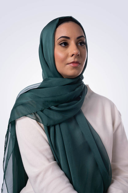 Silk Chiffon Hijab - Forest Green