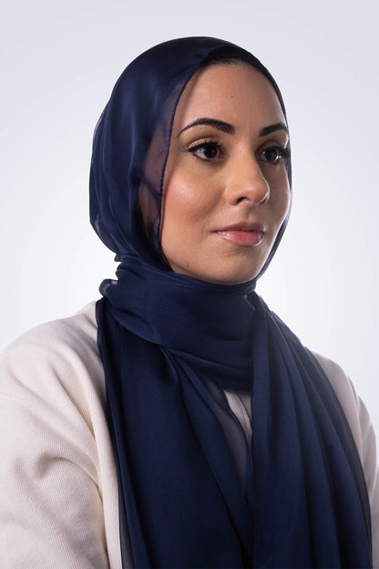 Silk Chiffon Hijab - Midnight Blue