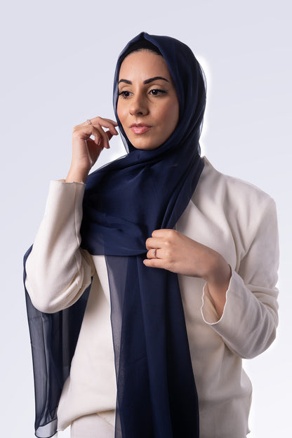 Silk Chiffon Hijab - Midnight Blue