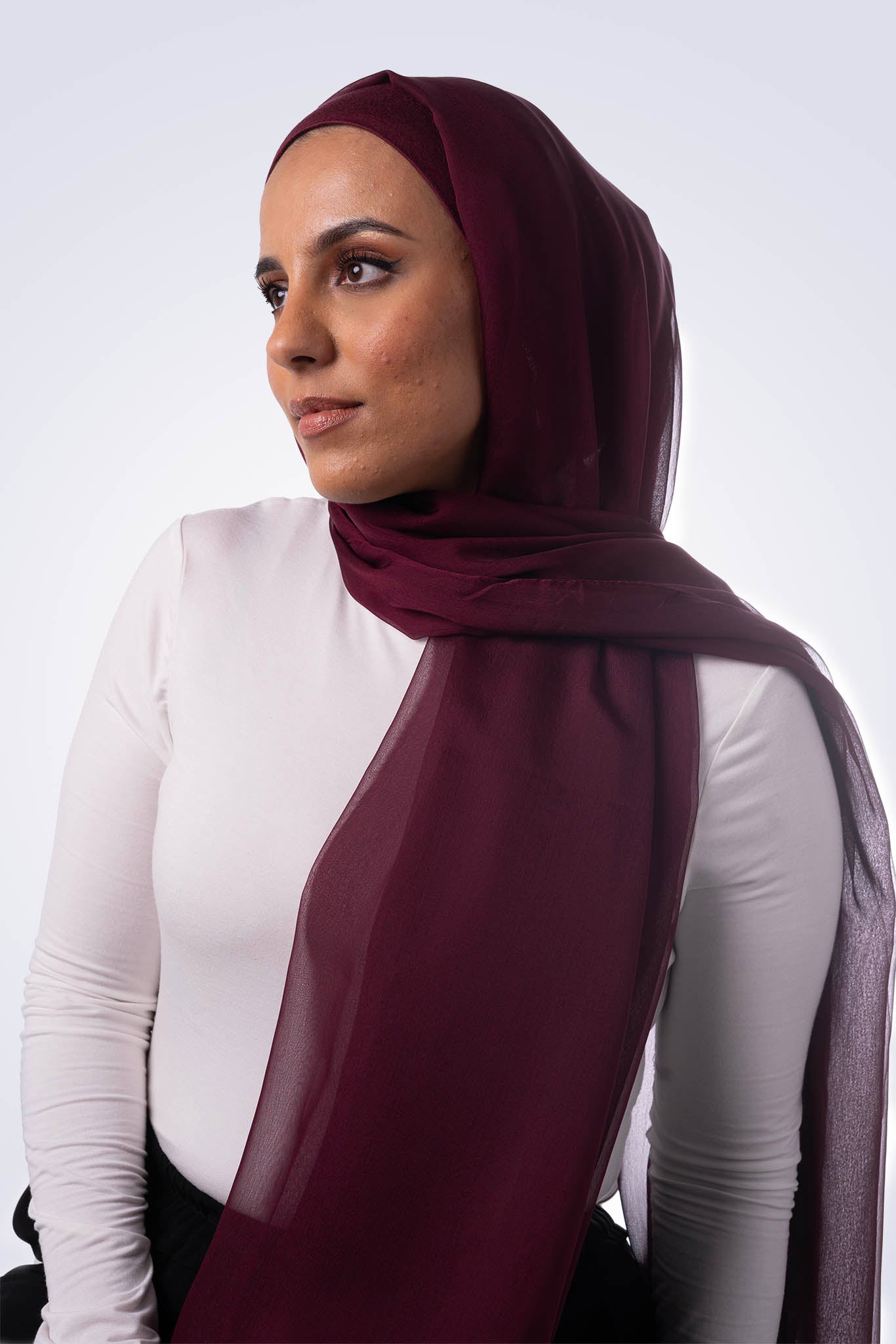 Silk Chiffon Hijab - Burgundy