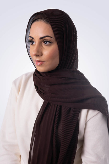 Pleated Chiffon Hijab - Espresso Brown