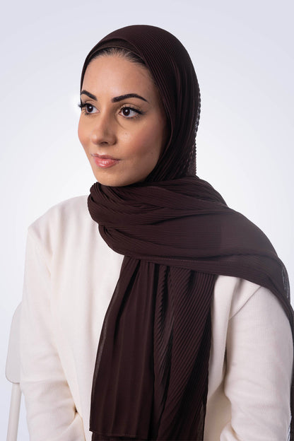 Pleated Chiffon Hijab - Espresso Brown