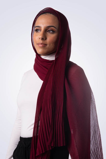 Pleated Chiffon Hijab - Burgundy