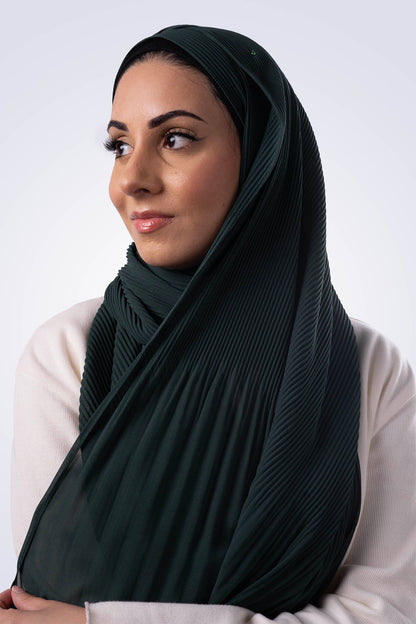 Pleated Chiffon Hijab - Forest Green