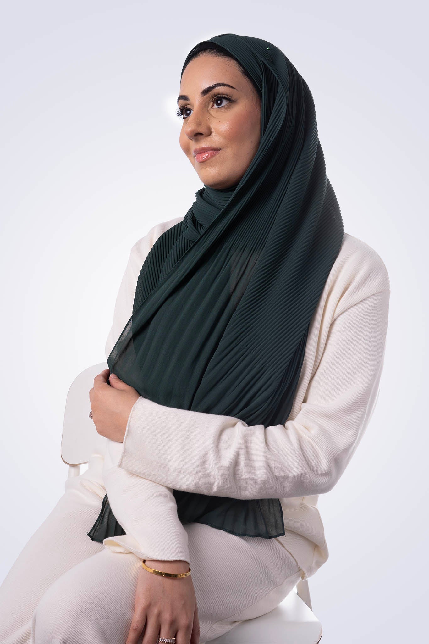 Pleated Chiffon Hijab - Forest Green