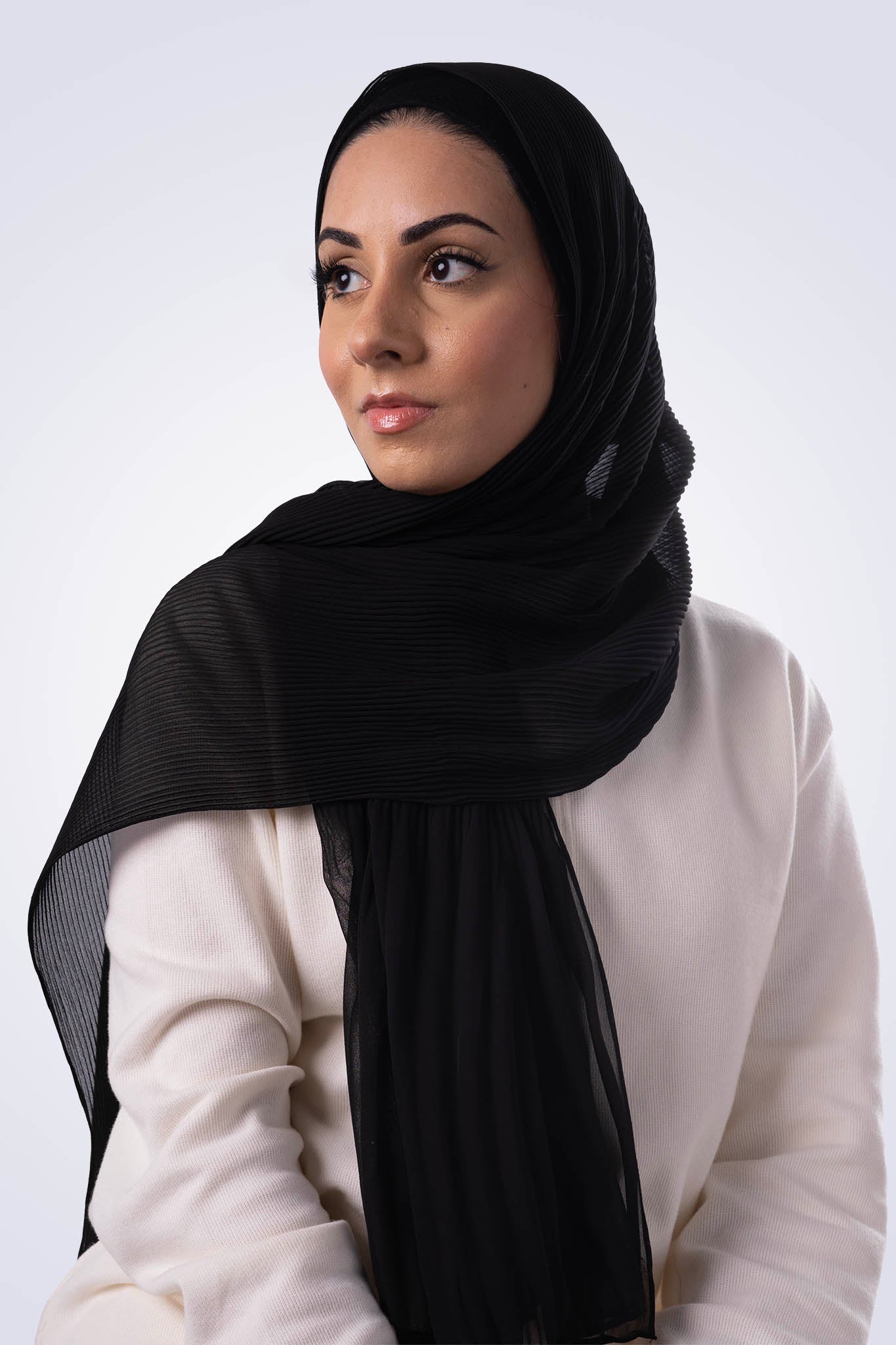 Pleated Chiffon Hijab - Jet Black