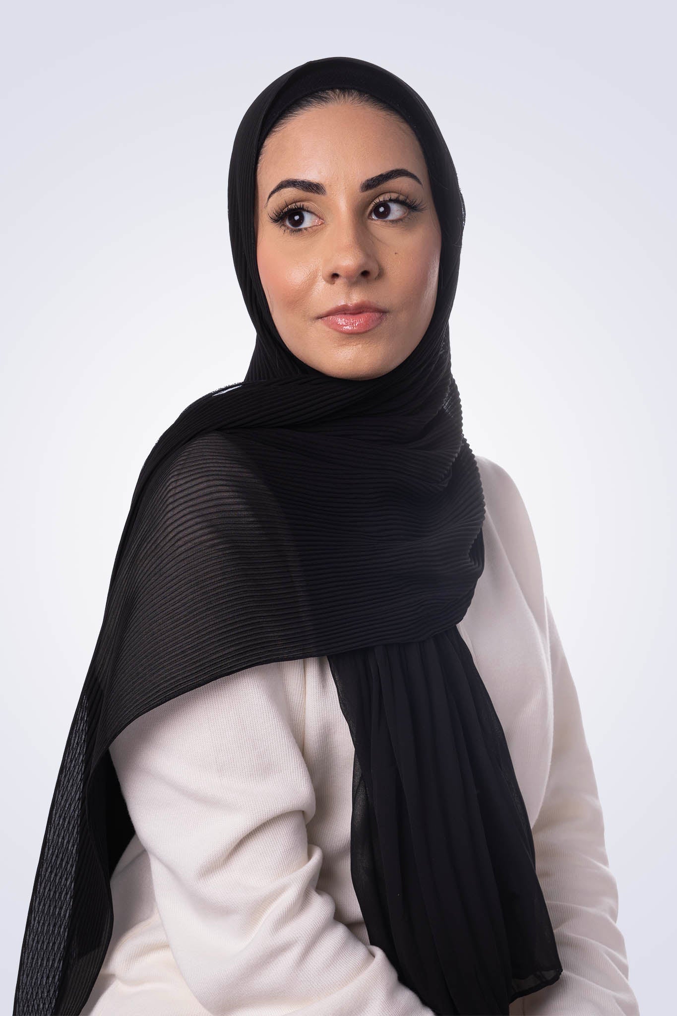 Pleated Chiffon Hijab - Jet Black