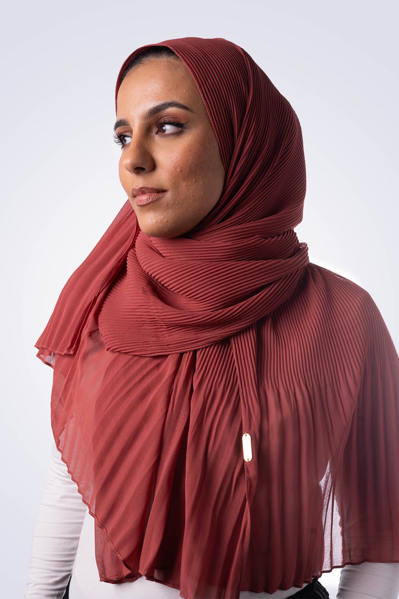 Pleated Chiffon Hijab - Dark Coral