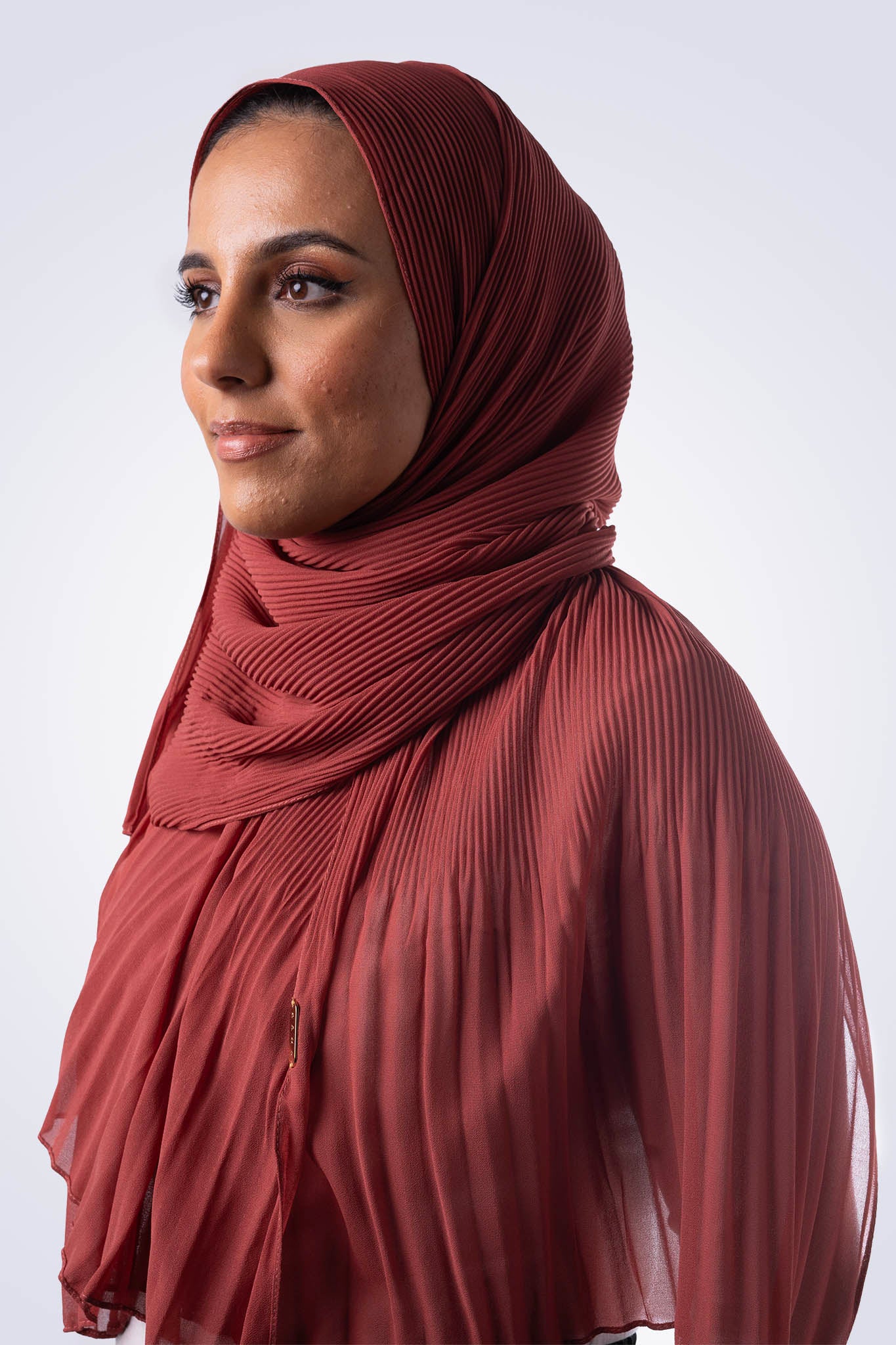 Pleated Chiffon Hijab - Dark Coral