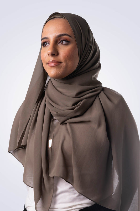 Matching Chiffon Hijab & Undercap - Deep Khaki