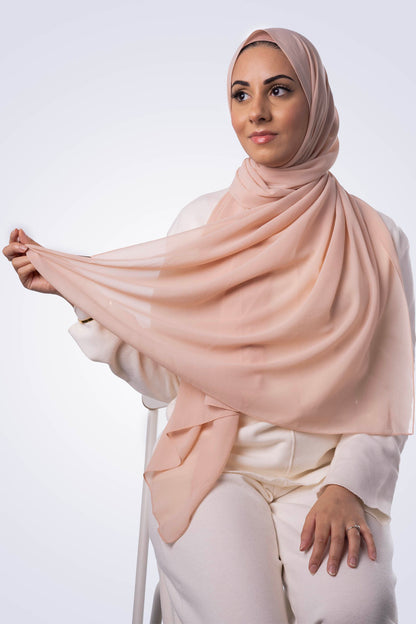 Matching Chiffon Hijab & Undercap - Peach Blush