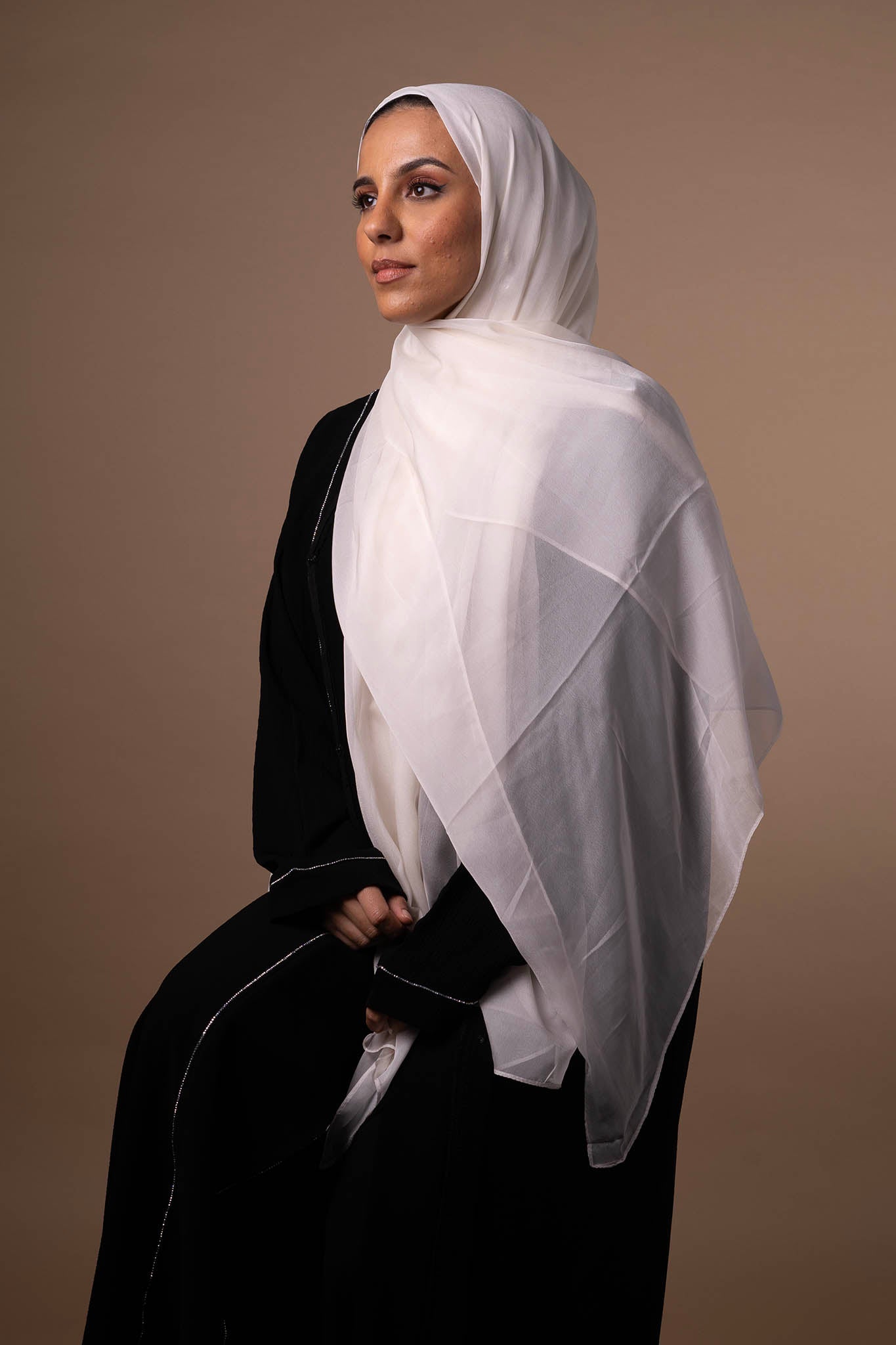 Silk Chiffon Hijab - Rich Cream