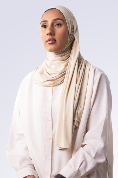 Bamboo Jersey Hijab in Almond Cream