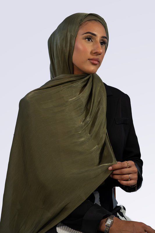 Satin Crepe with Undercap - Olive Green