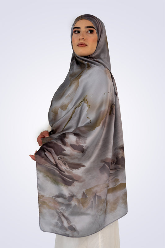 Printed Satin - Silver Cloud