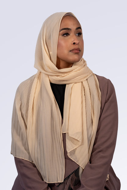 Pleated Chiffon Hijab - Vanilla