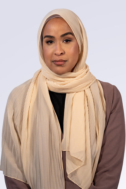 Pleated Chiffon Hijab - Vanilla