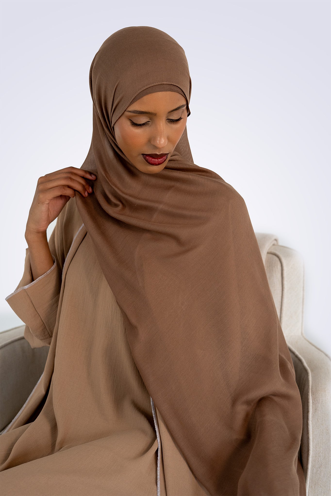 Premium Modal Hijab & Undercap Set - Nude Brown